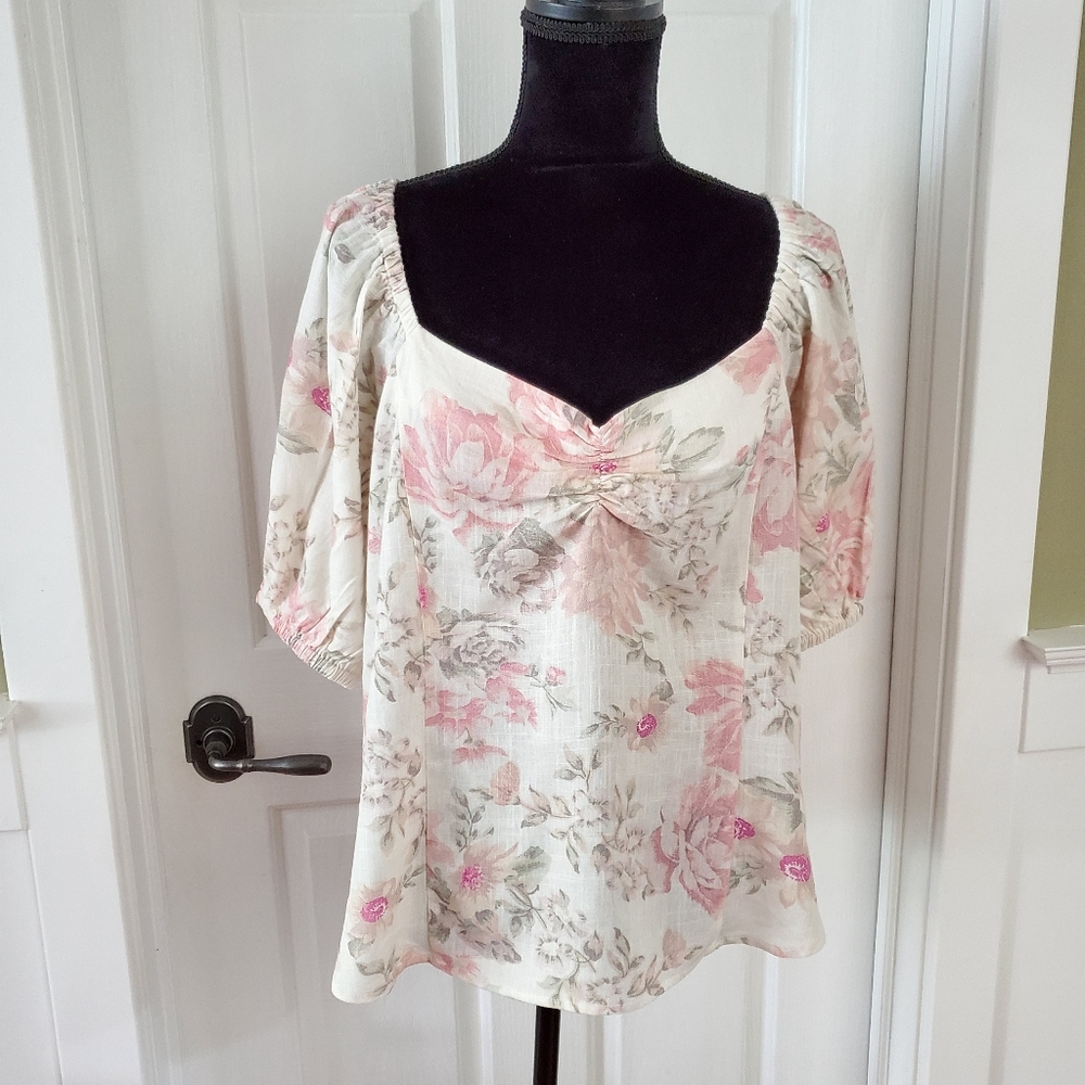 Floral Women's Top - Pink and Cream